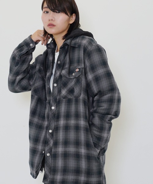 Dickies(ディッキーズ)の「Dickies / ディッキーズ HOODED FLANNEL SHIRT JACK W/ HYDROSHIELD DWR RELAXED フランネル シャツ ジャケット(シャツ/ブラウス・メンズ・ネイビー/ブラック/ブラック系その他/カーキ・MEDIUM/LARGE/X-LARGE)」の6枚目の写真