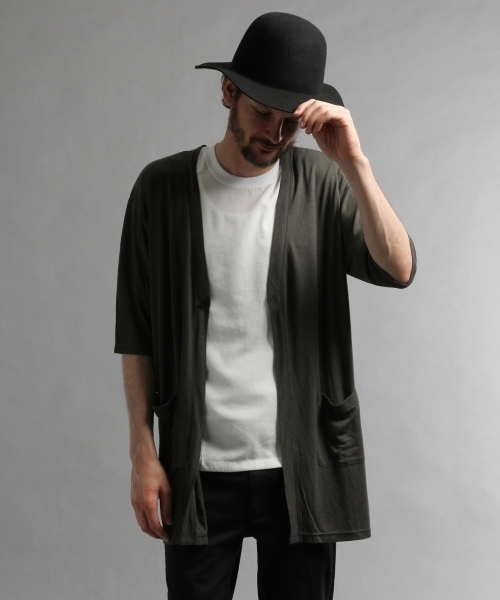 HARE（ハレ）の「ロングカットカーディガン5分袖(HARE)（カーディガン/ボレロ・メンズ・ブラック/カーキ/グレー・MEDIUM/SMALL）」の3枚目の写真