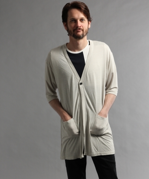 HARE（ハレ）の「ロングカットカーディガン5分袖(HARE)（カーディガン/ボレロ・メンズ・ブラック/カーキ/グレー・MEDIUM/SMALL）」の7枚目の写真