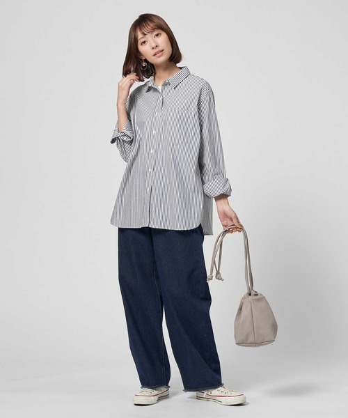 BACK NUMBER（バックナンバー）の「【BACK NUMBER】（Cafe Shirt）ブロードレギュラー長袖シャツ（シャツ/ブラウス・レディース・ホワイト/ホワイト×ネイビー/ホワイト×ブルー・M/L）」の9枚目の写真