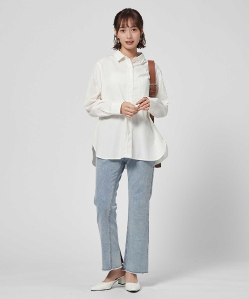 BACK NUMBER（バックナンバー）の「【BACK NUMBER】（Cafe Shirt）ブロードレギュラー長袖シャツ（シャツ/ブラウス・レディース・ホワイト/ホワイト×ネイビー/ホワイト×ブルー・M/L）」の5枚目の写真