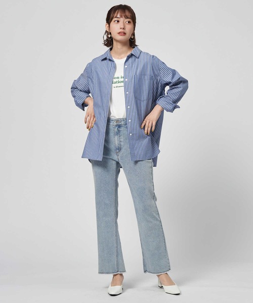 BACK NUMBER（バックナンバー）の「【BACK NUMBER】（Cafe Shirt）ブロードレギュラー長袖シャツ（シャツ/ブラウス・レディース・ホワイト/ホワイト×ネイビー/ホワイト×ブルー・M/L）」の7枚目の写真