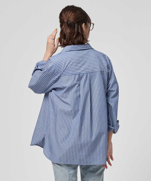 BACK NUMBER（バックナンバー）の「【BACK NUMBER】（Cafe Shirt）ブロードレギュラー長袖シャツ（シャツ/ブラウス・レディース・ホワイト/ホワイト×ネイビー/ホワイト×ブルー・M/L）」の8枚目の写真