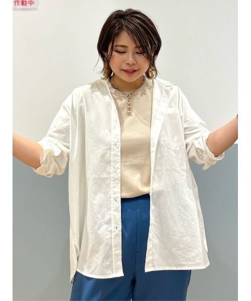 BACK NUMBER（バックナンバー）の「【BACK NUMBER】（Cafe Shirt）ブロードレギュラー長袖シャツ（シャツ/ブラウス・レディース・ホワイト/ホワイト×ネイビー/ホワイト×ブルー・M/L）」の22枚目の写真