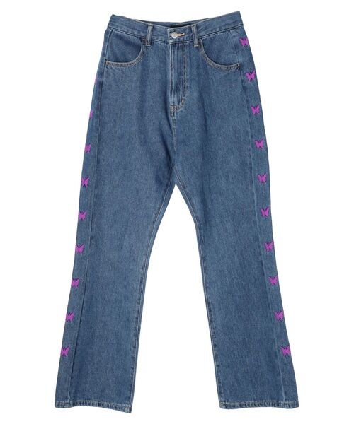 Green Parks(グリーンパークス)の「・Double Flags チョウチョ刺繍フレアデニム(デニムパンツ・レディース・ライトインディゴブルー・S/M/L)」の12枚目の写真