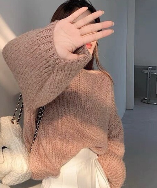SEN TOKYO(セントーキョー)の「パフィーなシルエットが可愛らしい!ウールタッチ オーバーサイズニット(ニット/セーター・レディース・グリーン/ピンク/ベージュ/ブルー・FREE)」の12枚目の写真