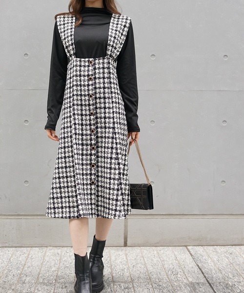 PIN(ピン)の「TWEEDマーメイドジャンスカ(ジャンパースカート・レディース・ブラック・S/M/L)」の1枚目の写真