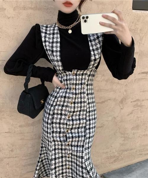PIN(ピン)の「TWEEDマーメイドジャンスカ(ジャンパースカート・レディース・ブラック・S/M/L)」の4枚目の写真