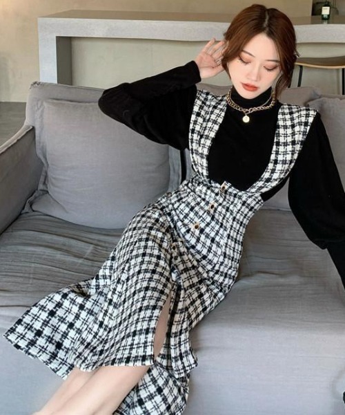 PIN(ピン)の「TWEEDマーメイドジャンスカ(ジャンパースカート・レディース・ブラック・S/M/L)」の7枚目の写真