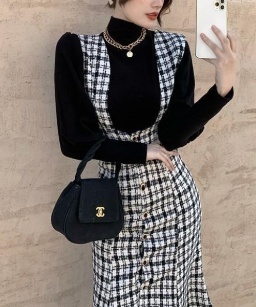 PIN(ピン)の「TWEEDマーメイドジャンスカ(ジャンパースカート・レディース・ブラック・S/M/L)」の8枚目の写真