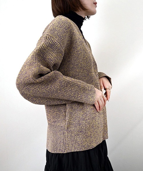 STYLEBLOCK（スタイルブロック）の「ポリウーリーカラーMIXVネックニットカーディガン（カーディガン/ボレロ・レディース・オレンジ/ブルー/グリーン/パープル・M）」の7枚目の写真