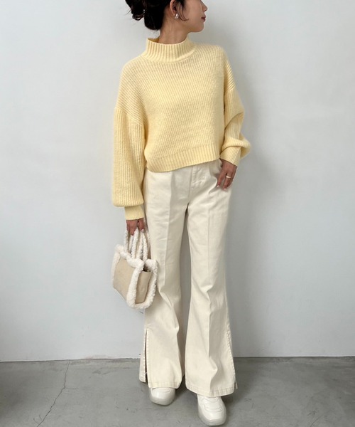 one after another NICE CLAUP（ワンアフターアナザーナイスクラップ）の「ふわもちカラフルニットプルオーバー（ニット/セーター・レディース・ライトピンク/サックスブルー/ピンク/オフホワイト/チャコールグレー/ラベンダー/イエロー/ベージュ/ミント・FREE）」の19枚目の写真