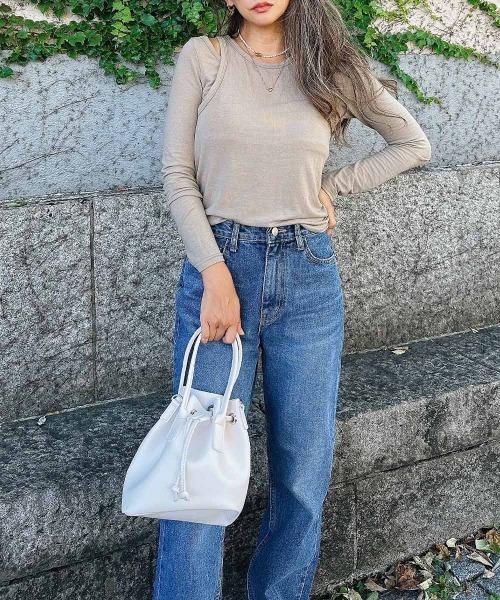 esutoreja(エストレジャ)の「ロングスリーブレイヤードトップス(Tシャツ/カットソー・レディース・ブラウン/ベージュ/スミクロ・FREE)」の6枚目の写真