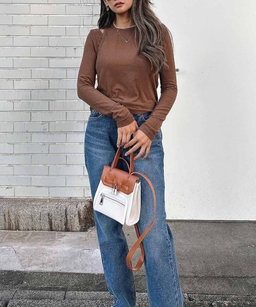 esutoreja(エストレジャ)の「ロングスリーブレイヤードトップス(Tシャツ/カットソー・レディース・ブラウン/ベージュ/スミクロ・FREE)」の7枚目の写真