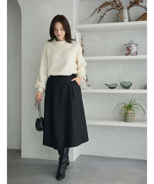 美品　チノ　3.5万円　ボリューム タートルネック ニット ベルト　ジレ　黒　M M～3L】プレミアムカシミヤタッチハイネックニット - ベルーナ【公式】