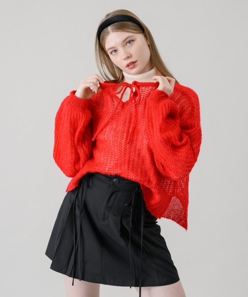 idem（イデム）の「mohair low gauge knit/モヘアメッシュニット（ニット/セーター・レディース・チャコールグレー/レッド/アイボリー/グレー・FREE）」の4枚目の写真