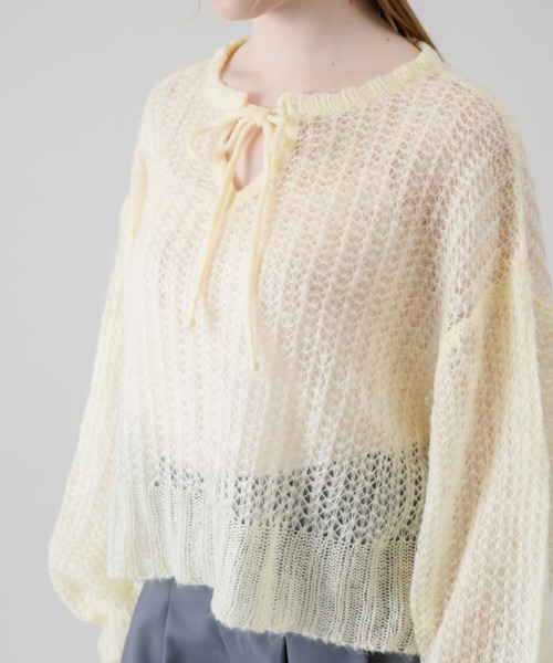 idem（イデム）の「mohair low gauge knit/モヘアメッシュニット（ニット/セーター・レディース・チャコールグレー/レッド/アイボリー/グレー・FREE）」の5枚目の写真