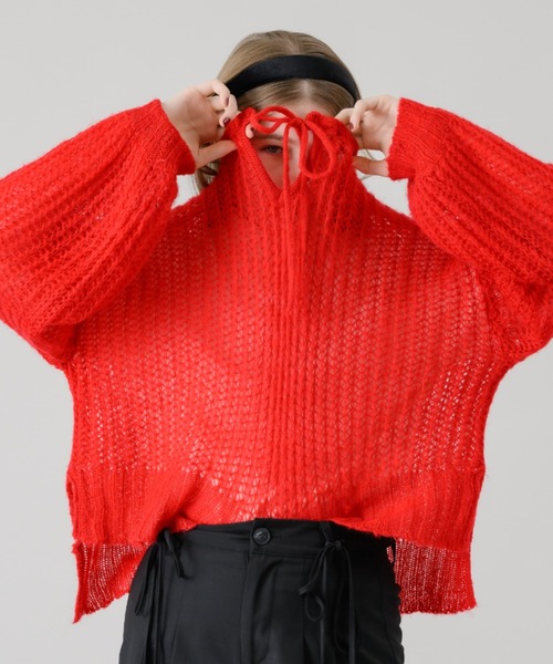 idem（イデム）の「mohair low gauge knit/モヘアメッシュニット（ニット/セーター・レディース・チャコールグレー/レッド/アイボリー/グレー・FREE）」の8枚目の写真