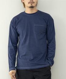 ピーチ天竺ポケット付きBIGロングTシャツ(配色ステッチ)