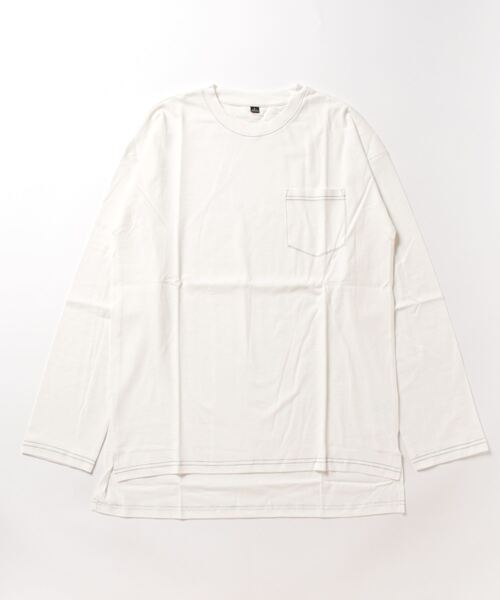 STYLEBLOCK(スタイルブロック)の「ピーチ天竺ポケット付きBIGロングTシャツ(配色ステッチ)(Tシャツ/カットソー・メンズ・ブラック/ネイビー/ベージュ/ホワイト・L/M/LL)」の6枚目の写真