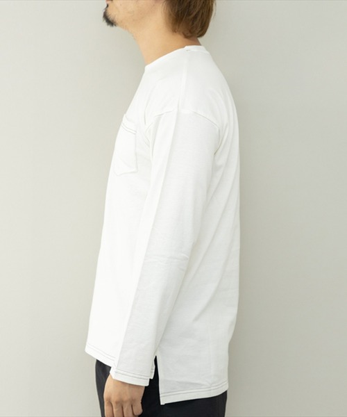 STYLEBLOCK(スタイルブロック)の「ピーチ天竺ポケット付きBIGロングTシャツ(配色ステッチ)(Tシャツ/カットソー・メンズ・ブラック/ネイビー/ベージュ/ホワイト・L/M/LL)」の10枚目の写真