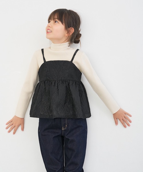 coca(coca)(コカ)の「キッズ 親子お揃いシースルーエンボスビスチェ(キャミソール・キッズ・アイボリー/ブラック・130/110/120/140)」の2枚目の写真
