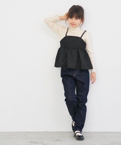coca(coca)(コカ)の「キッズ 親子お揃いシースルーエンボスビスチェ(キャミソール・キッズ・アイボリー/ブラック・130/110/120/140)」の9枚目の写真