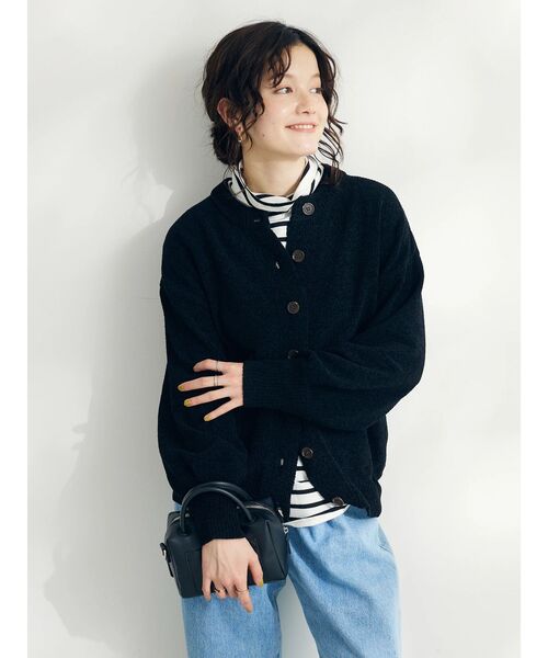 CRAFT STANDARD BOUTIQUE（クラフトスタンダードブティック）の「洗えるコードモールクルーネックカーデイガン（カーディガン/ボレロ・レディース・ブルー/ブラック/グレイッシュベージュ/ライトグリーン・FREE）」の5枚目の写真