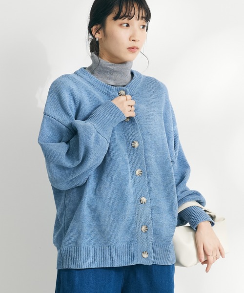 CRAFT STANDARD BOUTIQUE（クラフトスタンダードブティック）の「洗えるコードモールクルーネックカーデイガン（カーディガン/ボレロ・レディース・ブルー/ブラック/グレイッシュベージュ/ライトグリーン・FREE）」の4枚目の写真