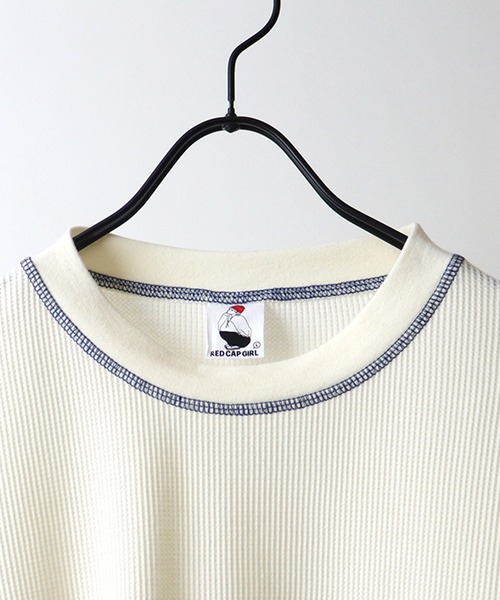 Red Cap Girl(レッドキャプガール)の「【RED CAP GIRL】アウトステッチ / ワンポイント胸刺繍 ビッグシルエットワッフルロンT(Tシャツ/カットソー・メンズ・ブラック/ブラック系その他/ホワイト系その他/ブルー系その他/ブルー/アイボリー・L/M)」の18枚目の写真