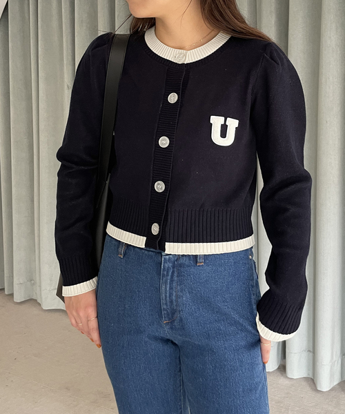 U by SPICK&SPAN（ユーバイスピックアンドスパン）の「配色ラインカーデ（カーディガン/ボレロ・レディース・ネイビー/アイボリー・FREE）」の2枚目の写真