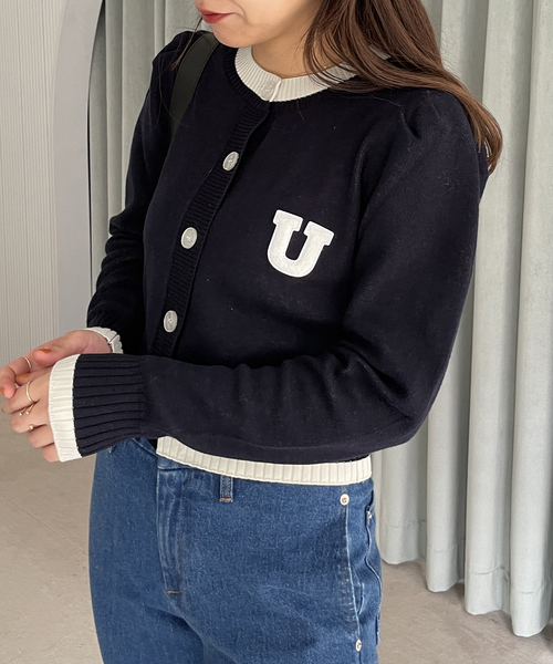 U by SPICK&SPAN（ユーバイスピックアンドスパン）の「配色ラインカーデ（カーディガン/ボレロ・レディース・ネイビー/アイボリー・FREE）」の12枚目の写真