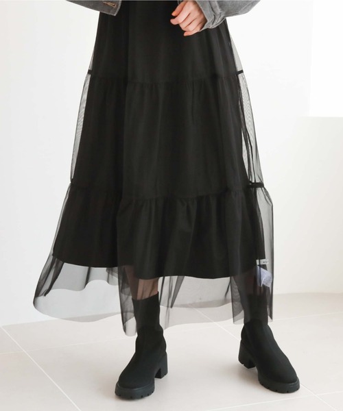 archives（アルシーヴ）の「2ピースチュールティアードキャミ（ワンピース・レディース・ブラック/ブルーグレー/アイボリー・MEDIUM）」の8枚目の写真