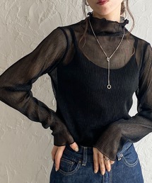 She's Closet（シーズクローゼット）の「ハイネックメロウフリルプリーツ長袖グリッターラメシアートップス（Tシャツ/カットソー）」