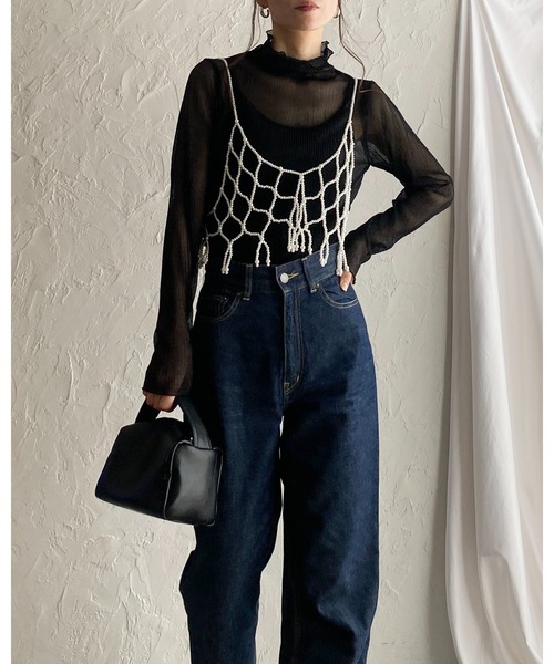 She's Closet(シーズクローゼット)の「ハイネックメロウフリルプリーツ長袖グリッターラメシアートップス(Tシャツ/カットソー・レディース・シルバー×ブルー/ブラック/ベージュ・FREE)」の13枚目の写真