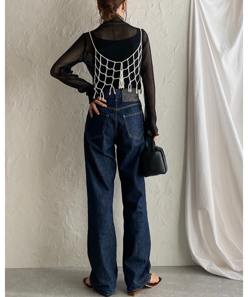 She's Closet(シーズクローゼット)の「ハイネックメロウフリルプリーツ長袖グリッターラメシアートップス(Tシャツ/カットソー・レディース・シルバー×ブルー/ブラック/ベージュ・FREE)」の4枚目の写真
