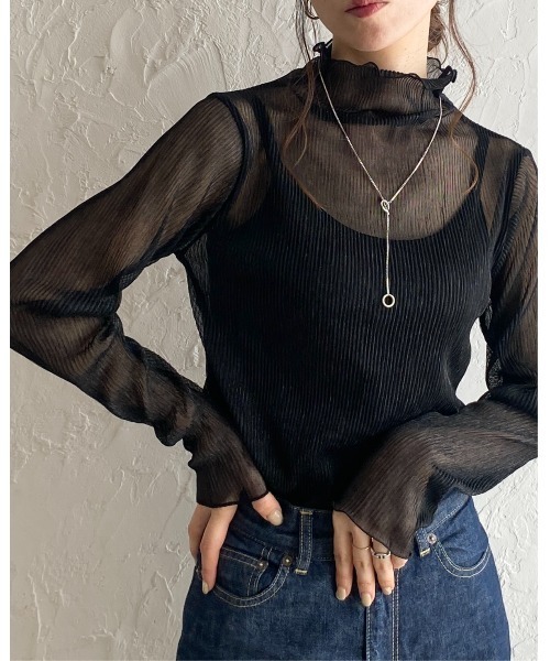She's Closet(シーズクローゼット)の「ハイネックメロウフリルプリーツ長袖グリッターラメシアートップス(Tシャツ/カットソー・レディース・シルバー×ブルー/ブラック/ベージュ・FREE)」の20枚目の写真