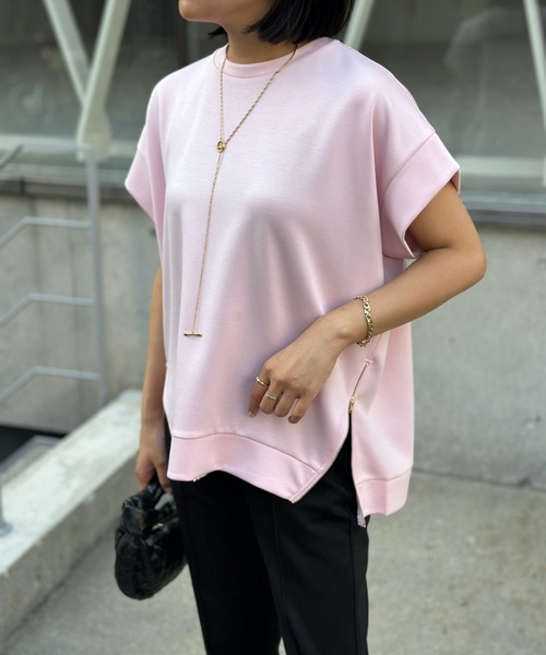 Emma Taylor（エマテイラー）の「再々入荷！ライトダンボールサイドZIPクルーネックプルオーバー（Tシャツ/カットソー・レディース・ライトグレー/ホワイト/サックスブルー/ブラック/ライトベージュ/チャコールグレー/ピンク・FREE/FL）」の7枚目の写真