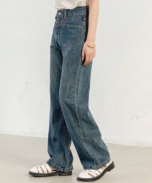 DAY CLOSET（デイ クローゼット）の「【大きいサイズ有】ヴィンテージライクステッチデニムワイドパンツ レディース（デニムパンツ・レディース・ダークインディゴブルー/ブルー・XL/L/M/S/2XL）」の4枚目の写真