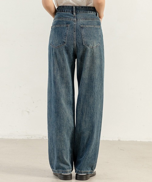DAY CLOSET（デイ クローゼット）の「【大きいサイズ有】ヴィンテージライクステッチデニムワイドパンツ レディース（デニムパンツ・レディース・ダークインディゴブルー/ブルー・XL/L/M/S/2XL）」の5枚目の写真