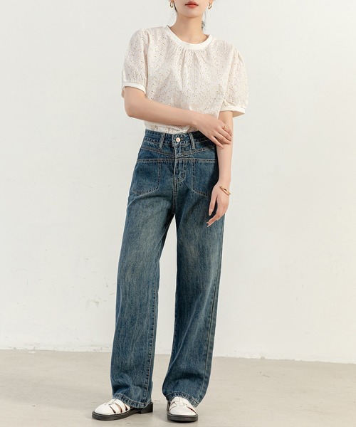 DAY CLOSET（デイ クローゼット）の「【大きいサイズ有】ヴィンテージライクステッチデニムワイドパンツ レディース（デニムパンツ・レディース・ダークインディゴブルー/ブルー・XL/L/M/S/2XL）」の7枚目の写真