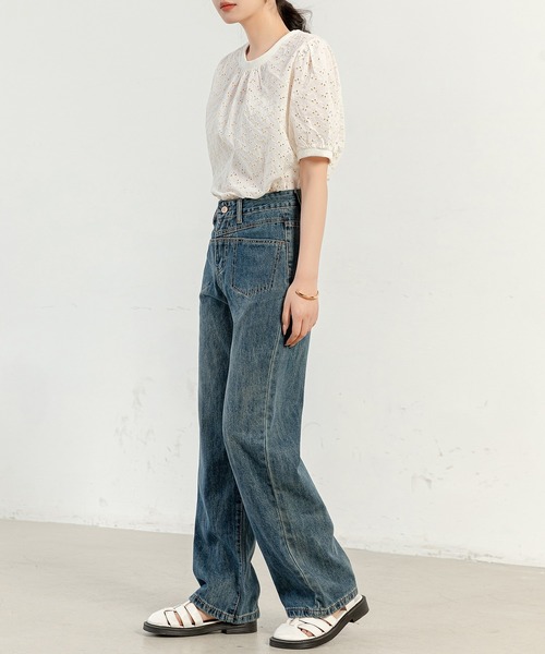 DAY CLOSET（デイ クローゼット）の「【大きいサイズ有】ヴィンテージライクステッチデニムワイドパンツ レディース（デニムパンツ・レディース・ダークインディゴブルー/ブルー・XL/L/M/S/2XL）」の8枚目の写真