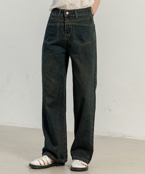 DAY CLOSET（デイ クローゼット）の「【大きいサイズ有】ヴィンテージライクステッチデニムワイドパンツ レディース（デニムパンツ・レディース・ダークインディゴブルー/ブルー・XL/L/M/S/2XL）」の11枚目の写真