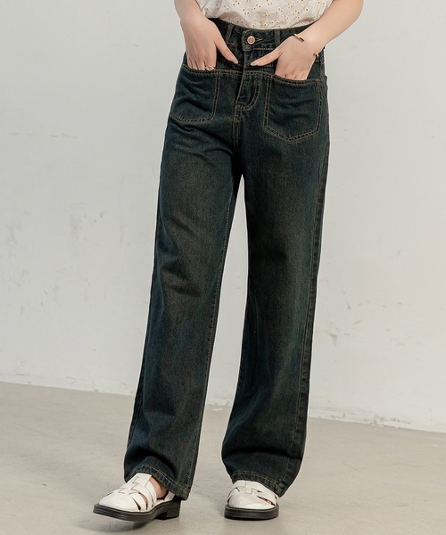 DAY CLOSET（デイ クローゼット）の「【大きいサイズ有】ヴィンテージライクステッチデニムワイドパンツ レディース（デニムパンツ・レディース・ダークインディゴブルー/ブルー・XL/L/M/S/2XL）」の12枚目の写真