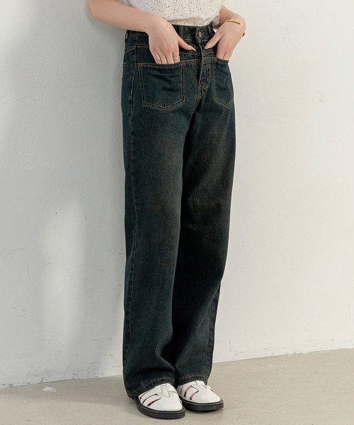 DAY CLOSET（デイ クローゼット）の「【大きいサイズ有】ヴィンテージライクステッチデニムワイドパンツ レディース（デニムパンツ・レディース・ダークインディゴブルー/ブルー・XL/L/M/S/2XL）」の13枚目の写真