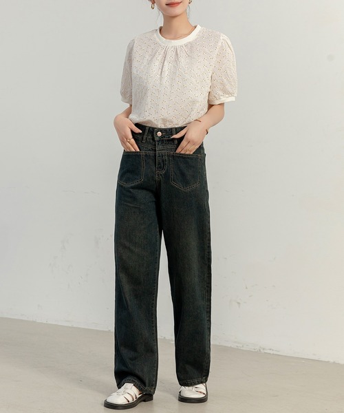 DAY CLOSET（デイ クローゼット）の「【大きいサイズ有】ヴィンテージライクステッチデニムワイドパンツ レディース（デニムパンツ・レディース・ダークインディゴブルー/ブルー・XL/L/M/S/2XL）」の15枚目の写真