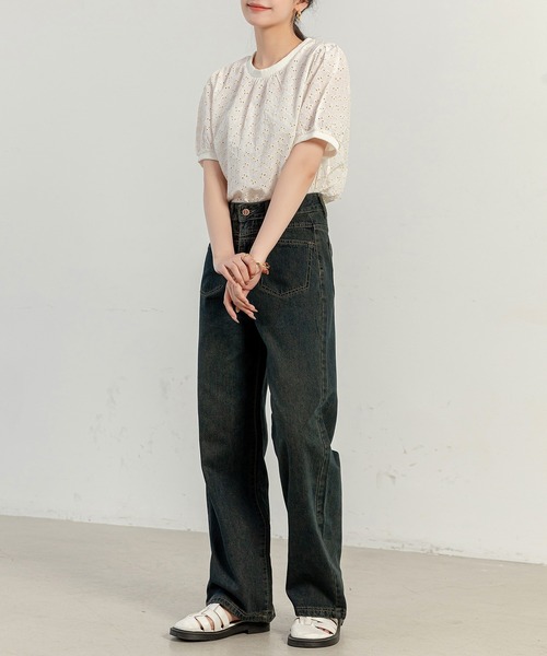 DAY CLOSET（デイ クローゼット）の「【大きいサイズ有】ヴィンテージライクステッチデニムワイドパンツ レディース（デニムパンツ・レディース・ダークインディゴブルー/ブルー・XL/L/M/S/2XL）」の16枚目の写真