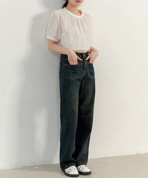 DAY CLOSET（デイ クローゼット）の「【大きいサイズ有】ヴィンテージライクステッチデニムワイドパンツ レディース（デニムパンツ・レディース・ダークインディゴブルー/ブルー・XL/L/M/S/2XL）」の17枚目の写真