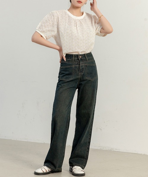 DAY CLOSET（デイ クローゼット）の「【大きいサイズ有】ヴィンテージライクステッチデニムワイドパンツ レディース（デニムパンツ・レディース・ダークインディゴブルー/ブルー・XL/L/M/S/2XL）」の18枚目の写真