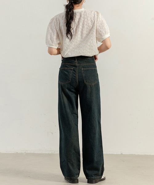 DAY CLOSET（デイ クローゼット）の「【大きいサイズ有】ヴィンテージライクステッチデニムワイドパンツ レディース（デニムパンツ・レディース・ダークインディゴブルー/ブルー・XL/L/M/S/2XL）」の19枚目の写真